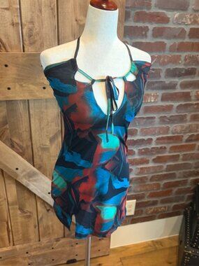 Sister Party Dress Women Large Bodycon Cutout Halter Mini Abstract Print Club